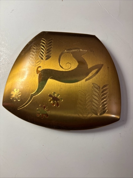 Elgin Accessories - Vintage Gold-Tone Decorative Compact with Leaping Deer Motif MCM Elgin
